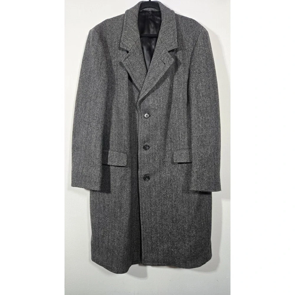 Vintage Gray Stratojac Herringbone Duster Size 44 Wool Nylon